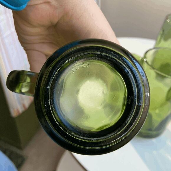 Hazel Atlas Lyric Drop Dot Optic Avocado Green Glass Mug Set of 4 Heavy Stein - Picture 7 of 8